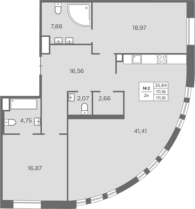 2-комнатная квартира 111.16 м², 2/3 эт., ЖК «Северная Корона»